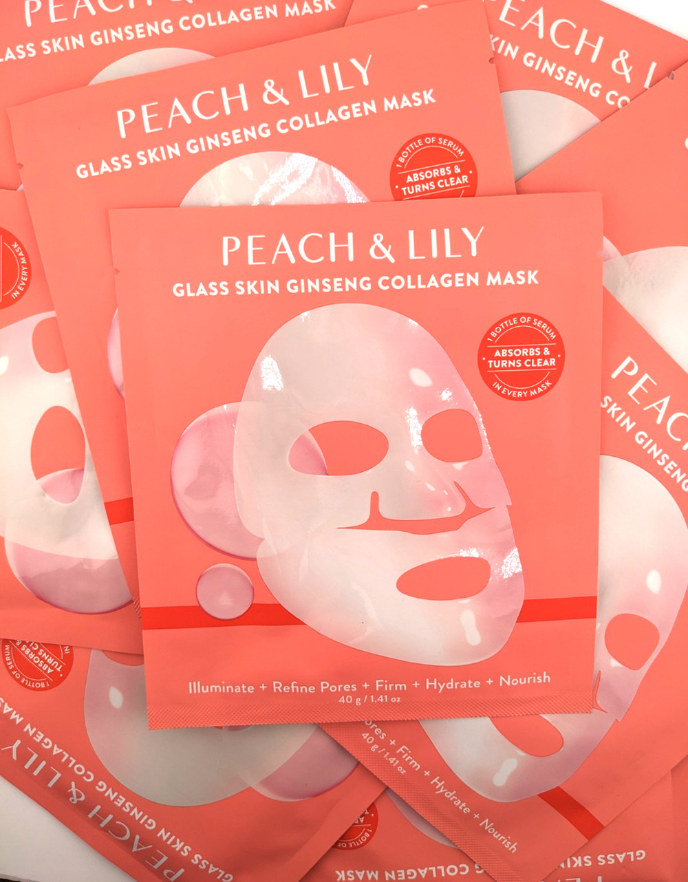 10-MASKS PEACH & LILY Glass Skin Ginseng Collagen Mask to Plump, Hydrate, Firm